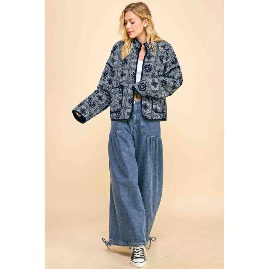 Davi & Dani Vintage Print Open Front Jacket with Pockets Apparel and Accessories