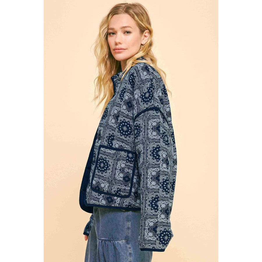 Davi & Dani Vintage Print Open Front Jacket with Pockets Apparel and Accessories