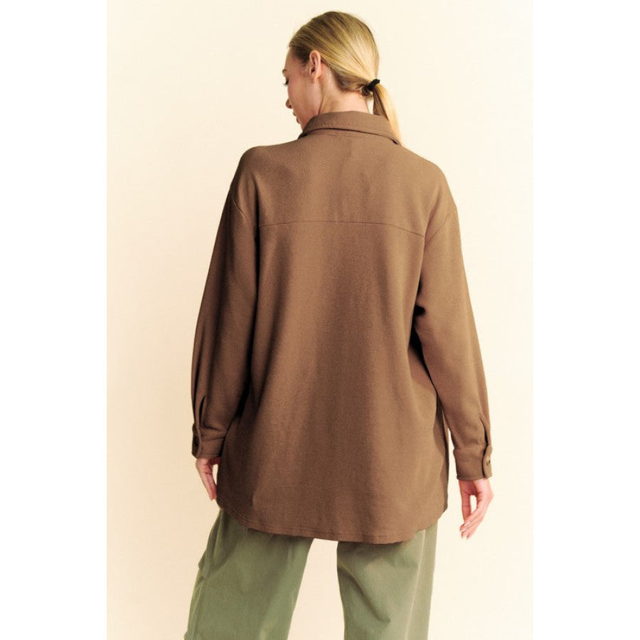 Davi & Dani Waffle-Knit Button Down Shirt Brown / S Apparel and Accessories