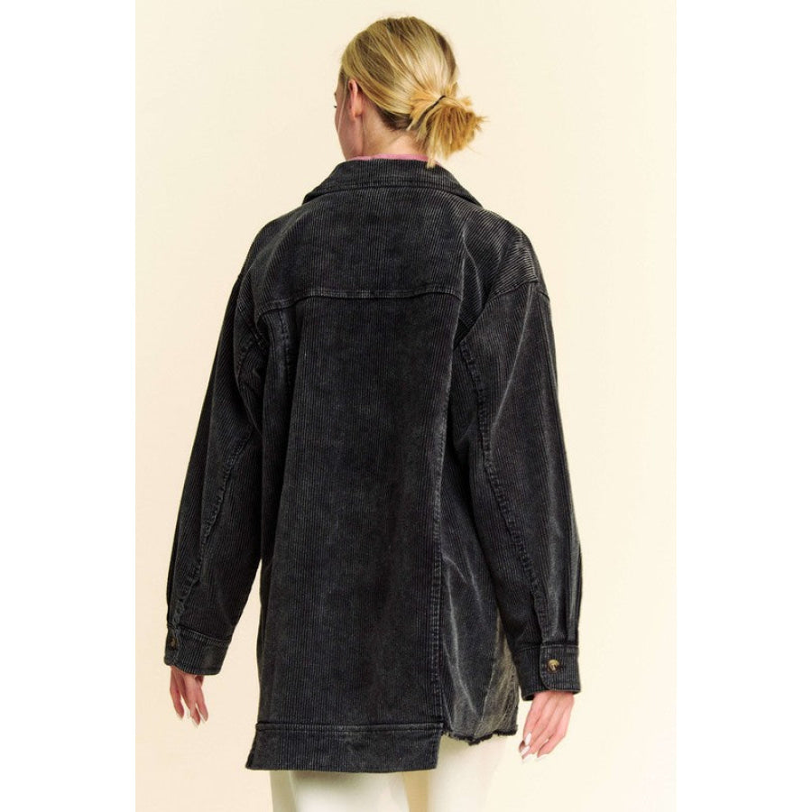 Davi &amp; Dani Washed Corduroy Raw Hem Button Up Jacket Apparel and Accessories