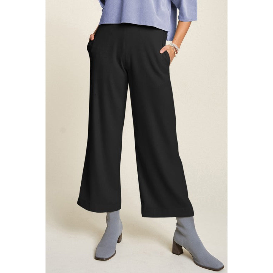 Davi &amp; Dani Wide Leg Mid-Rise Pants Black / S Apparel and Accessories