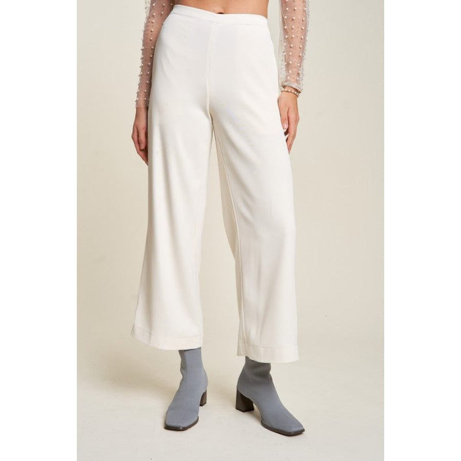 Davi &amp; Dani Wide Leg Mid-Rise Pants Cream / S Apparel and Accessories