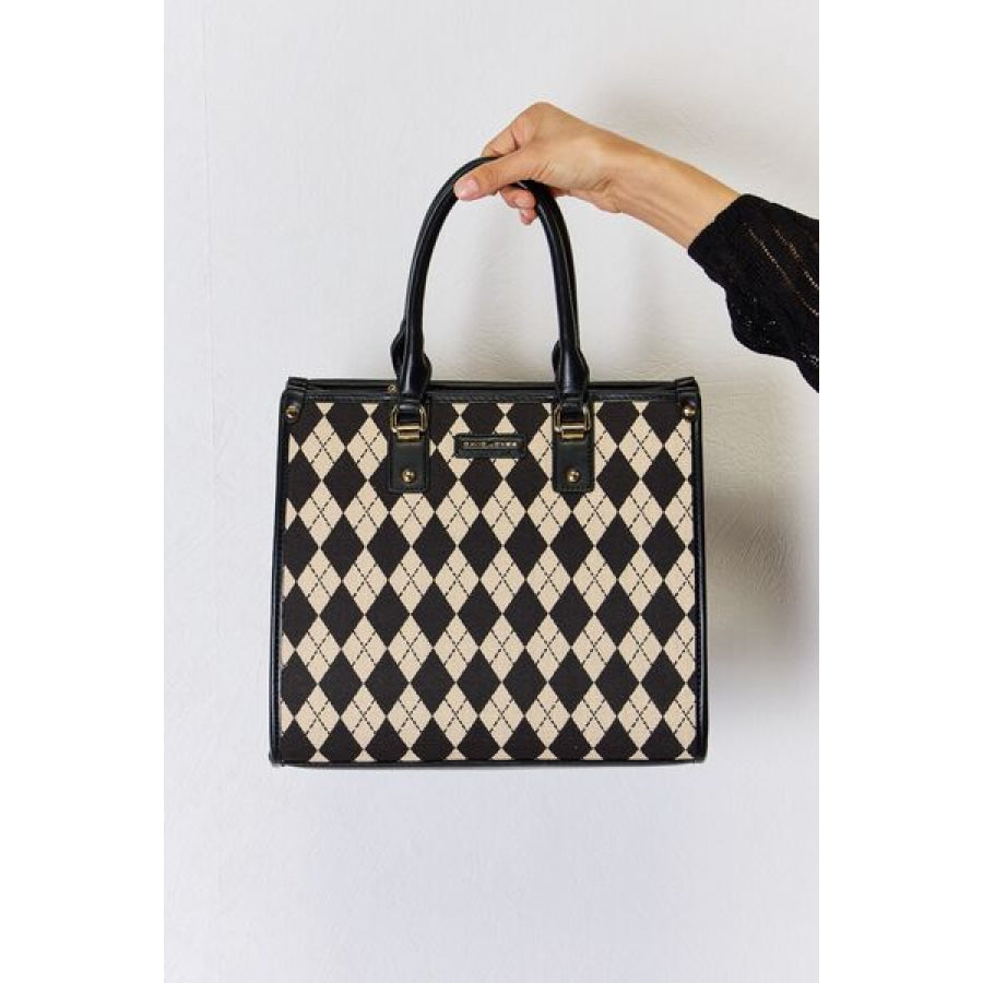 David Jones Argyle Pattern PU Leather Handbag Apparel and Accessories