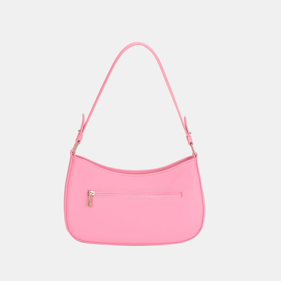 David Jones Front Double Zip Design PU Leather Shoulder Bag Pink / One Size Apparel and Accessories