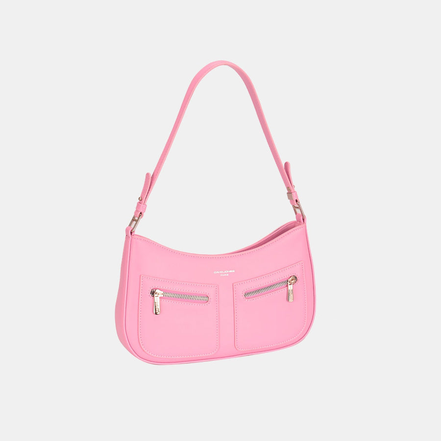 David Jones Front Double Zip Design PU Leather Shoulder Bag Pink / One Size Apparel and Accessories