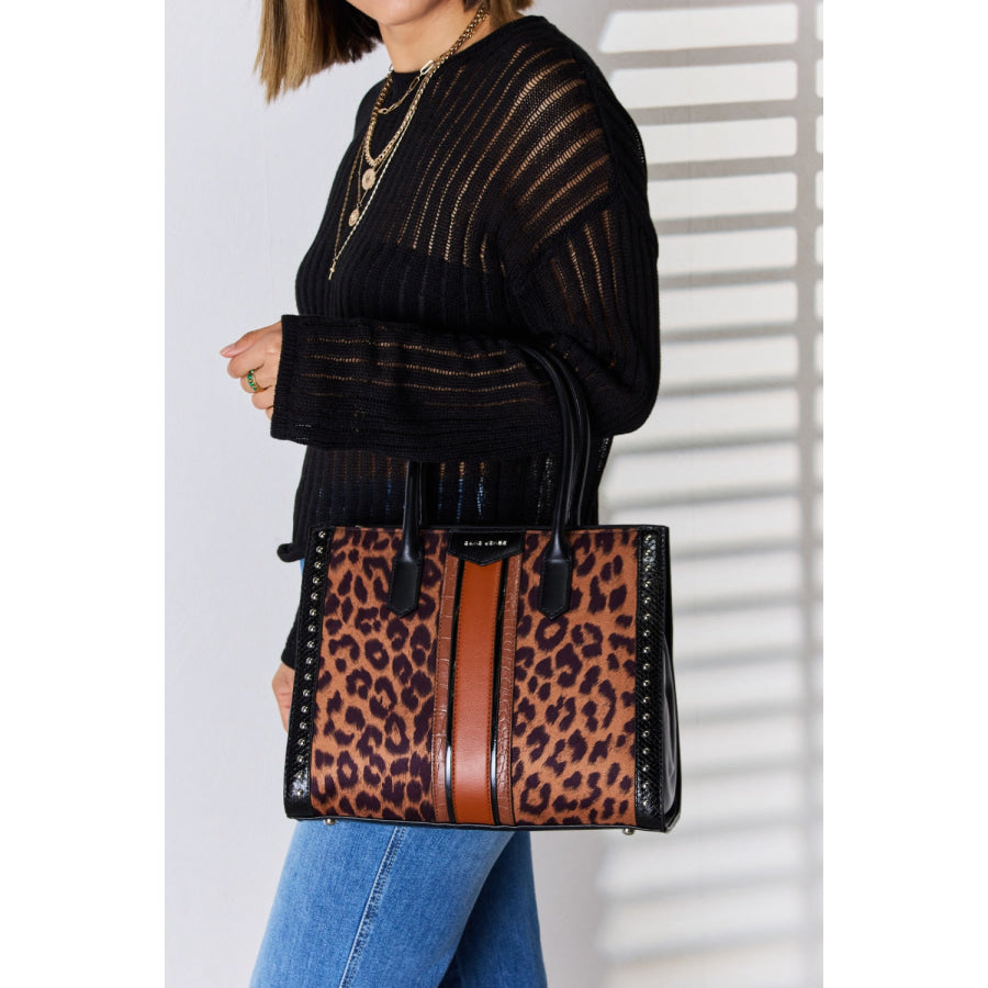 David Jones Leopard Contrast Rivet Handbag Black / One Size Handbags