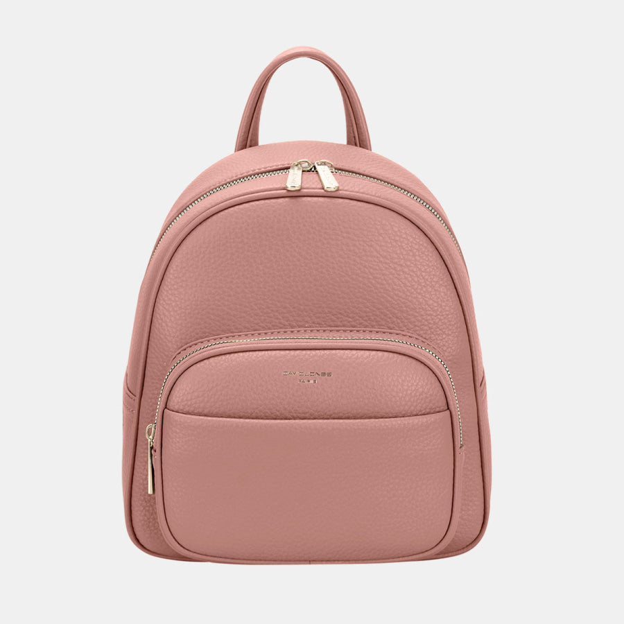 David Jones PU Leather Backpack Bag Pink / One Size Apparel and Accessories