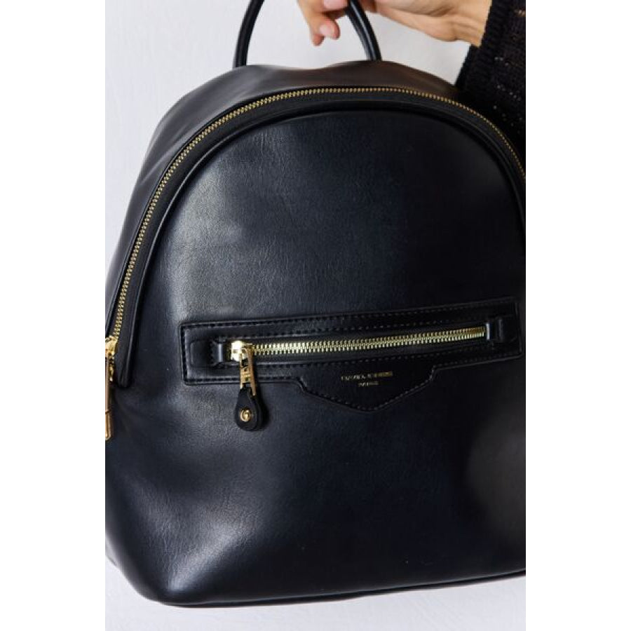 David Jones PU Leather Backpack Black / One Size Apparel and Accessories