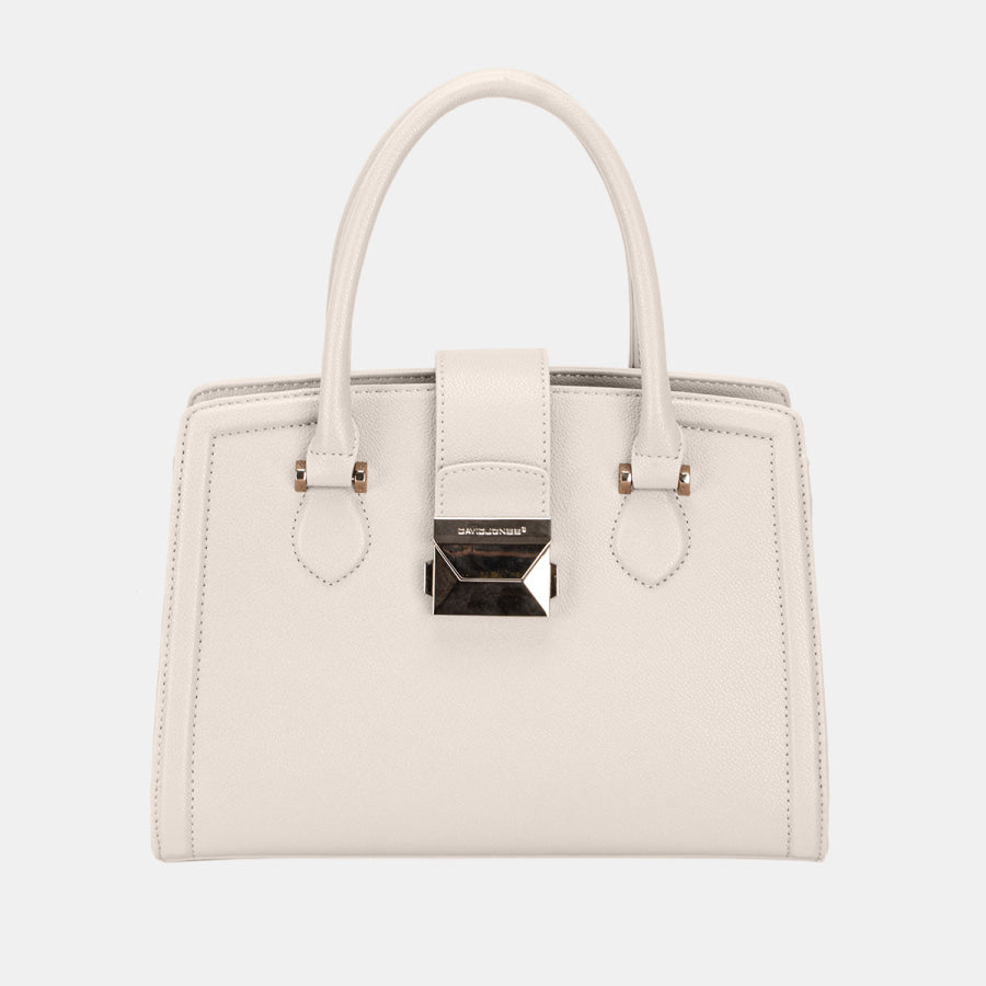 David Jones PU Leather Handbag Creamy White / One Size Apparel and Accessories