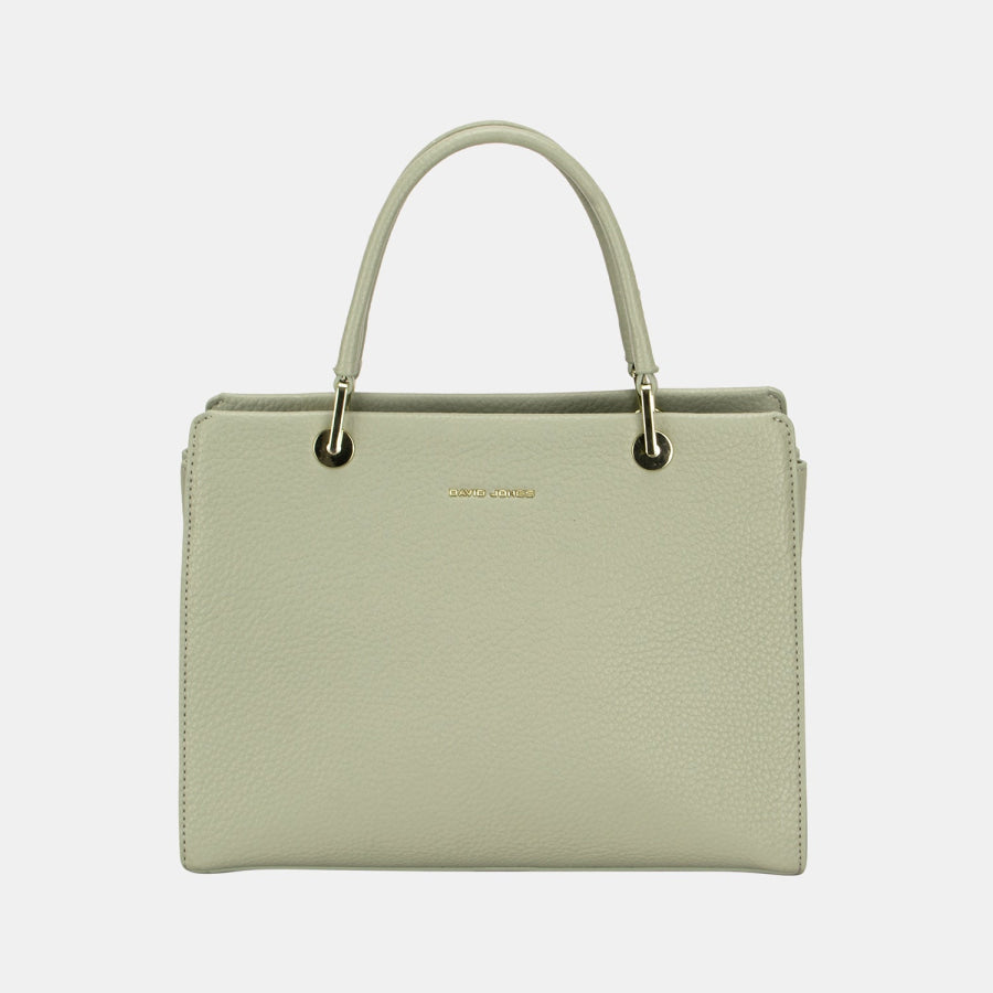 David Jones PU Leather Medium Handbag Greyish Green / One Size Apparel and Accessories