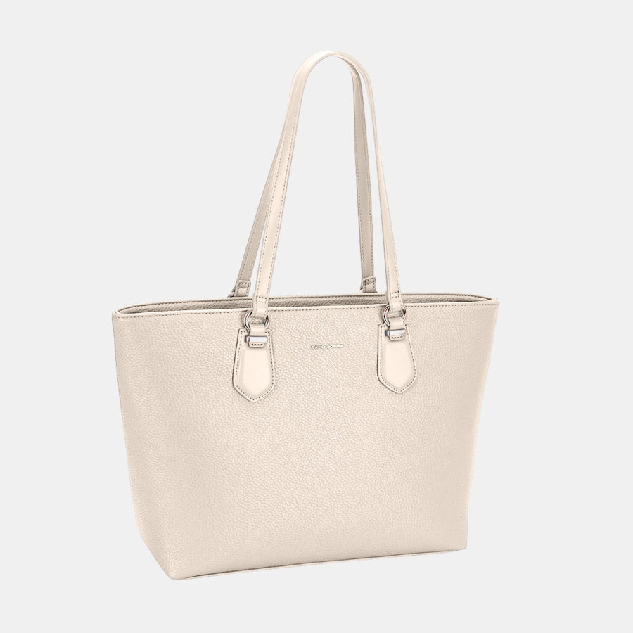 David Jones PU Leather Tote Bag Creamy White / One Size Apparel and Accessories