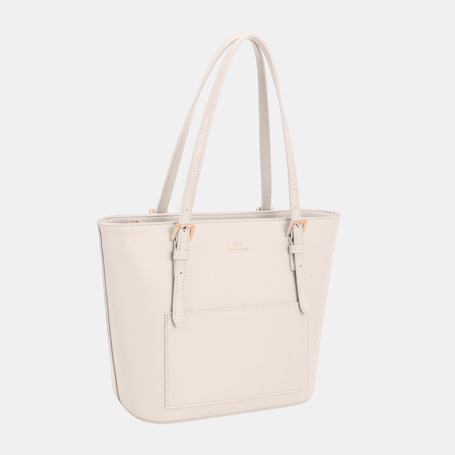 David Jones PU Leather Tote Bag Creamy White / One Size Apparel and Accessories