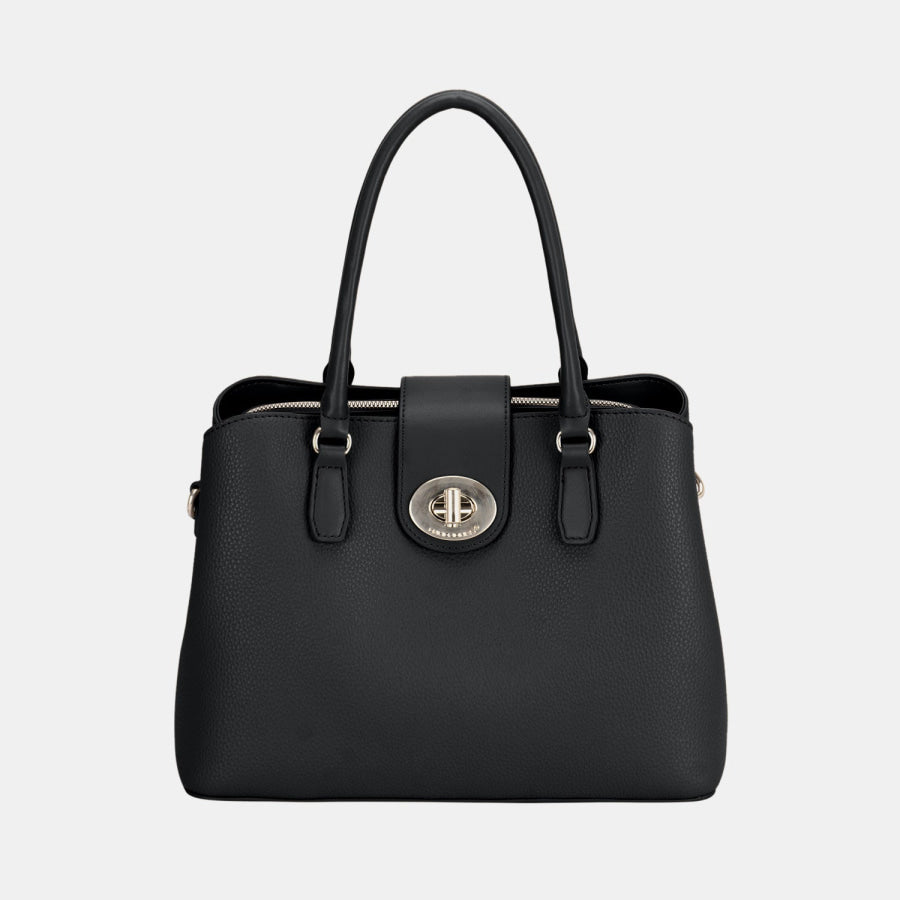 David Jones PU Leather Twist - Lock Tote Bag Black / One Size Apparel and Accessories