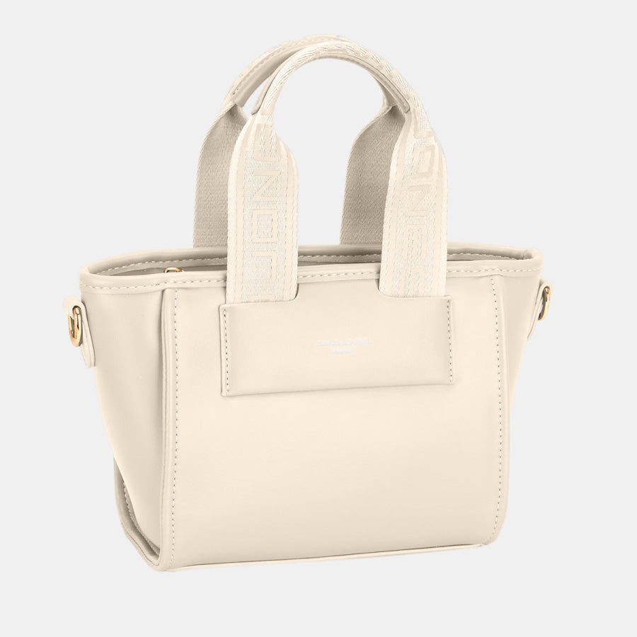 David Jones Small Handbag with Embossed Pattern Handles Creamy White / One Size Apparel and Accessories