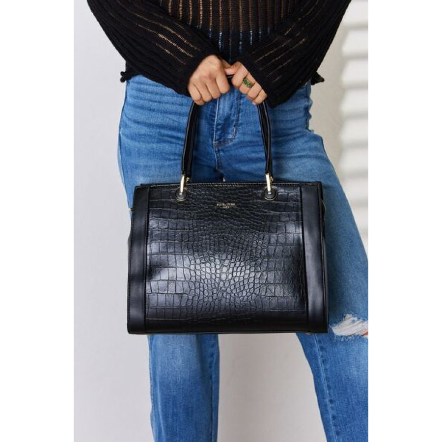 David Jones Texture PU Leather Handbag BLACK / One Size Apparel and Accessories