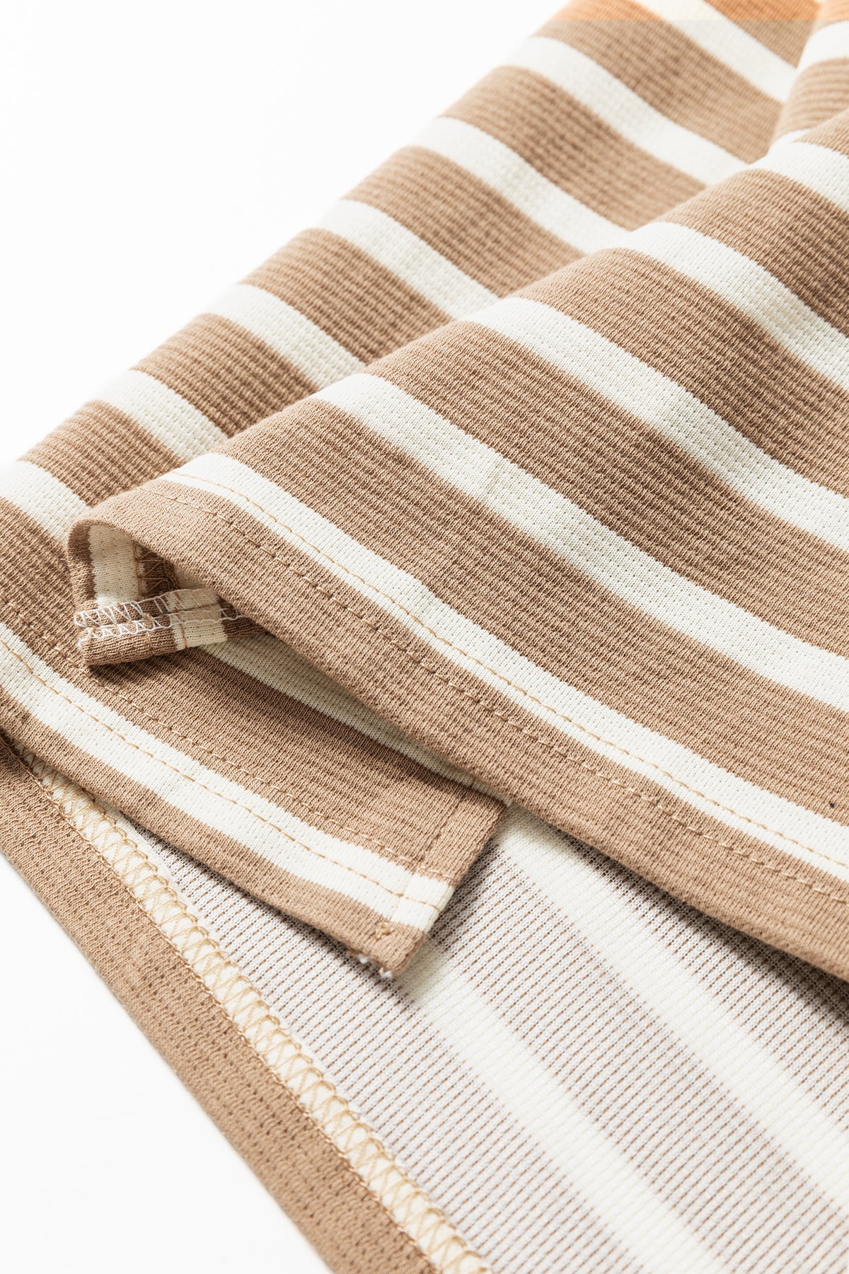 Khaki Stripe Tie V Neck Sleeveless Side Slit Midi Dress