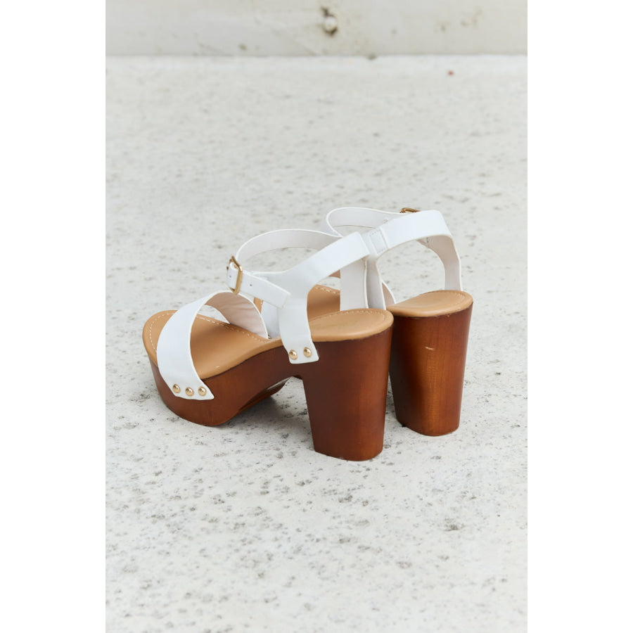 DDK Time After Time Wooden Platform Strap Heels footwear