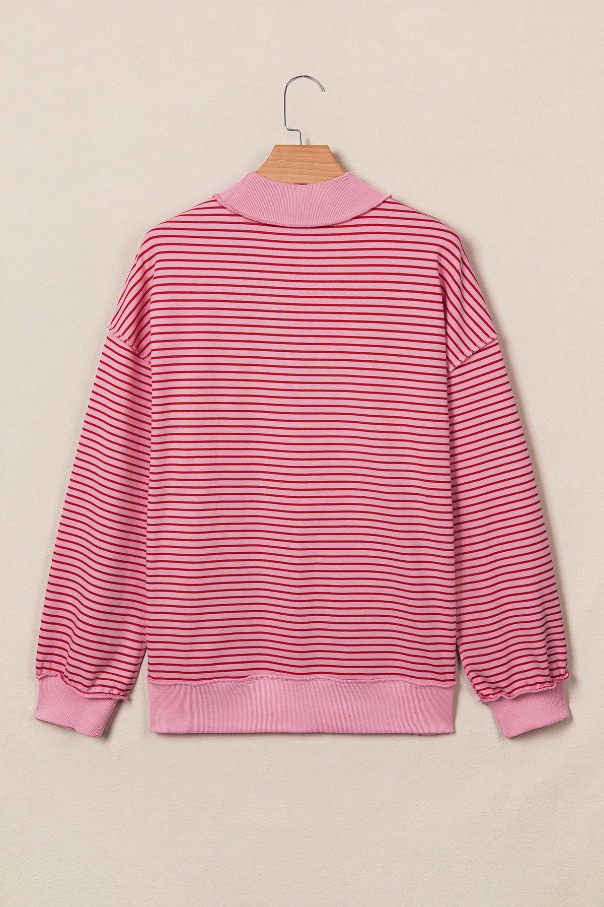 Green Stripe Ribbed Color Block Mock Neck Oversized Sweatshirt