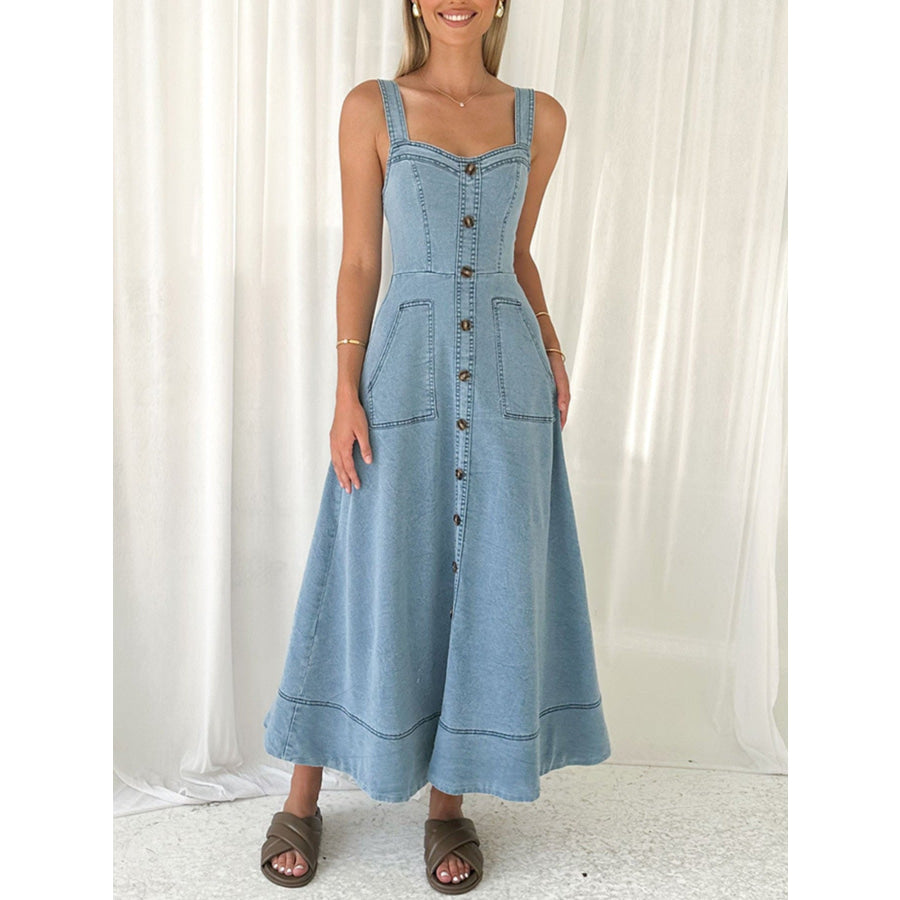 Decor Button Front A-Line Denim Dress Apparel and Accessories