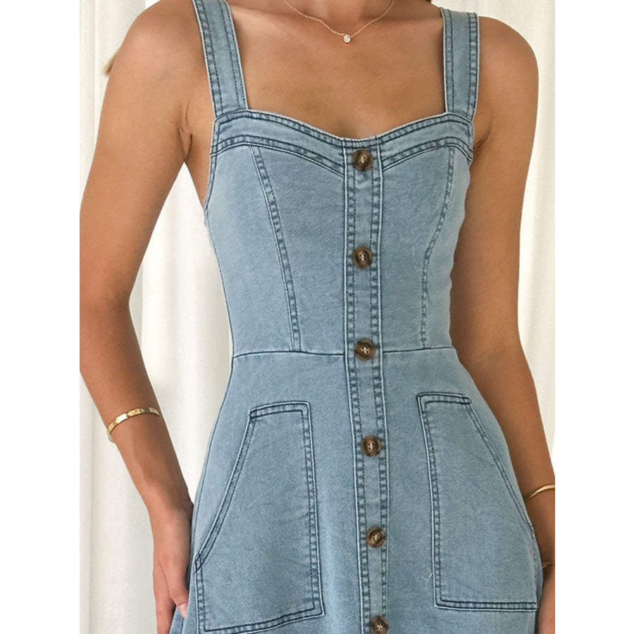 Decor Button Front A-Line Denim Dress Apparel and Accessories