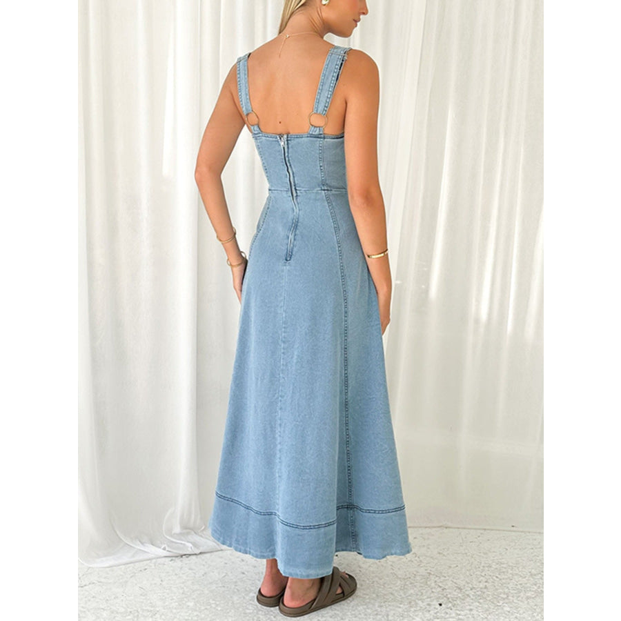 Decor Button Front A-Line Denim Dress Apparel and Accessories
