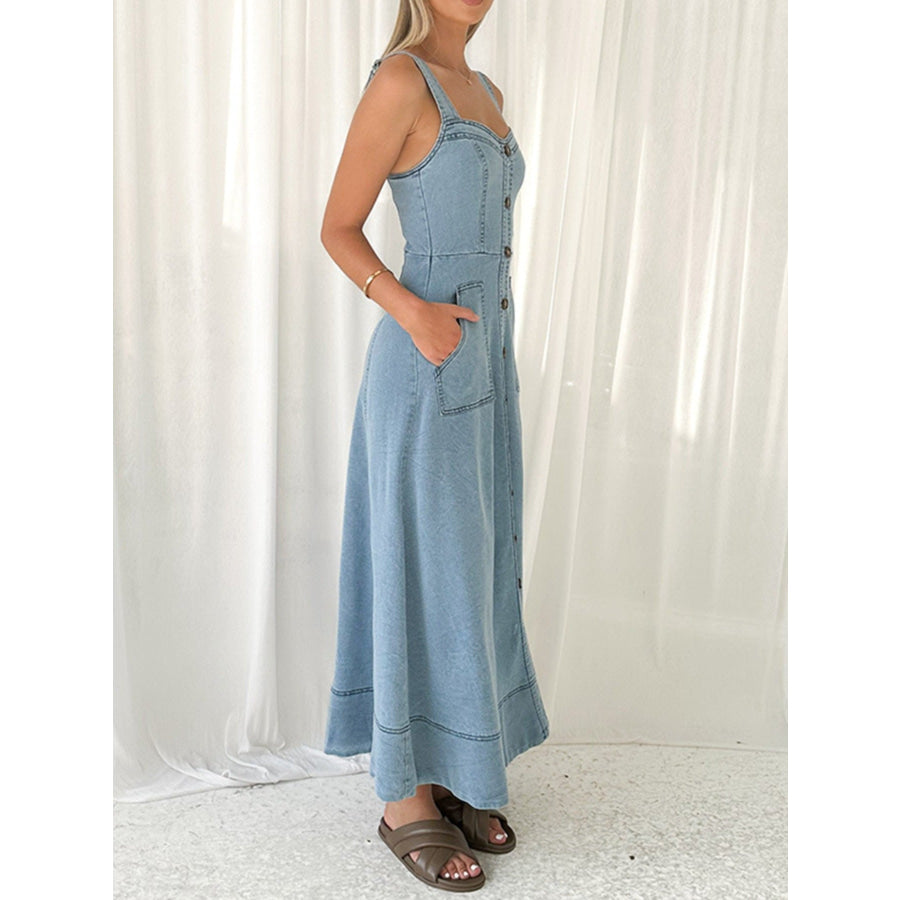 Decor Button Front A-Line Denim Dress Apparel and Accessories