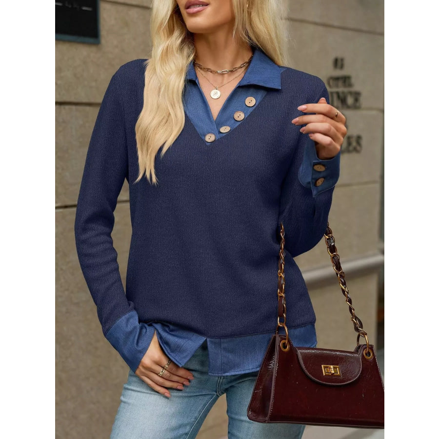 Decor Button Long Sleeve Sweatshirt Apparel and Accessories