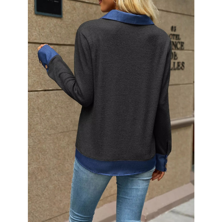Decor Button Long Sleeve Sweatshirt Apparel and Accessories