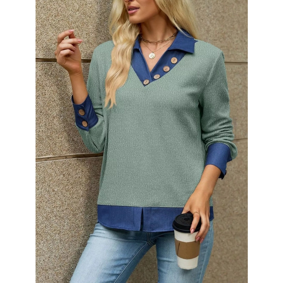 Decor Button Long Sleeve Sweatshirt Apparel and Accessories
