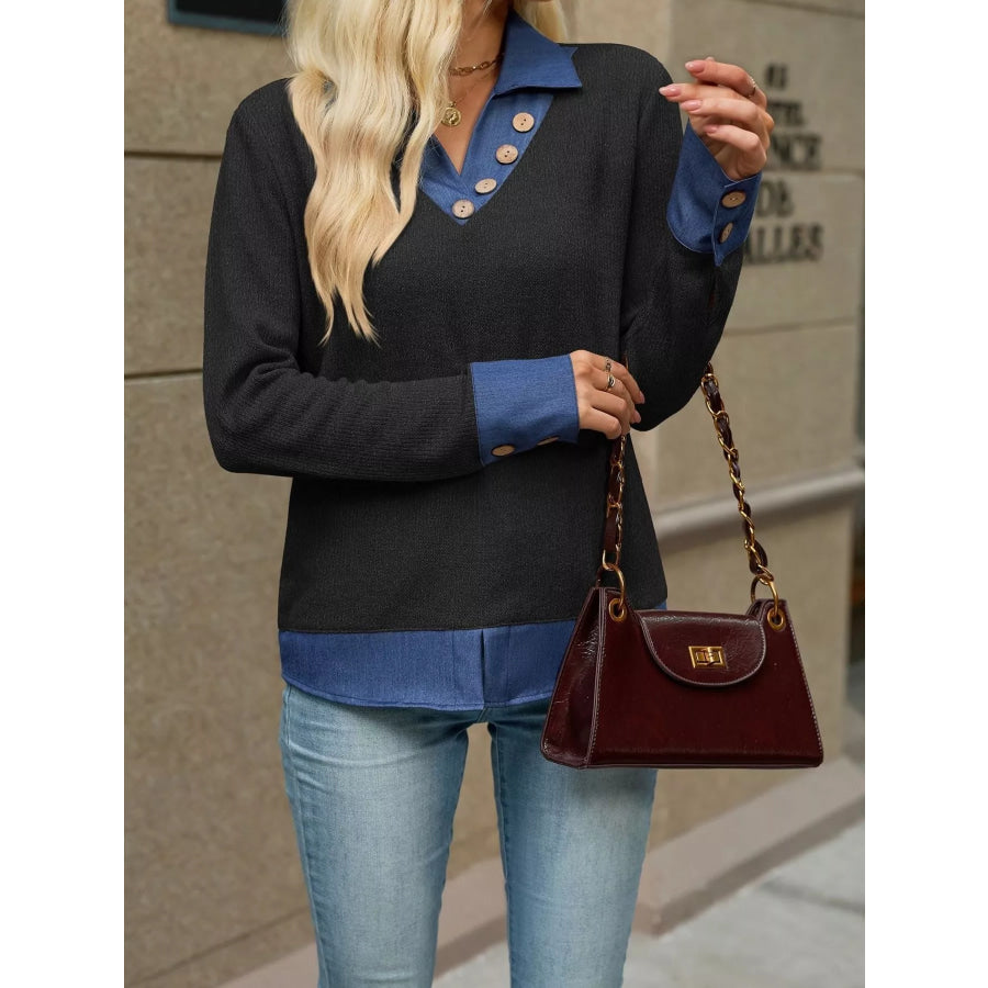 Decor Button Long Sleeve Sweatshirt Apparel and Accessories