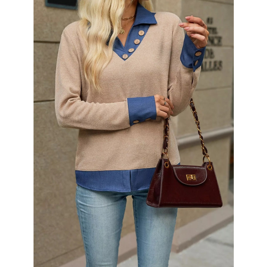 Decor Button Long Sleeve Sweatshirt Apparel and Accessories