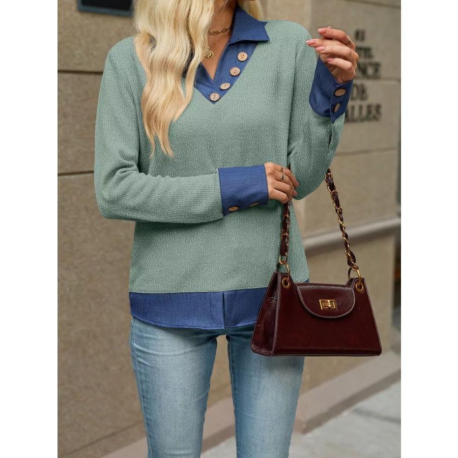 Decor Button Long Sleeve Sweatshirt Apparel and Accessories