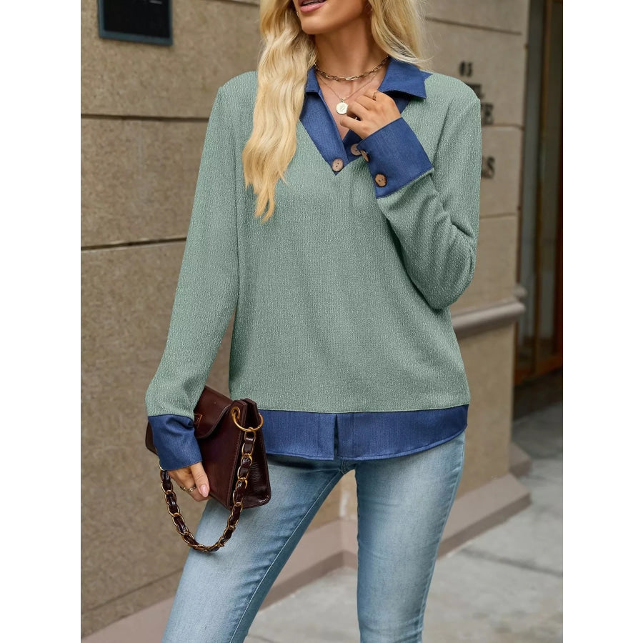 Decor Button Long Sleeve Sweatshirt Apparel and Accessories