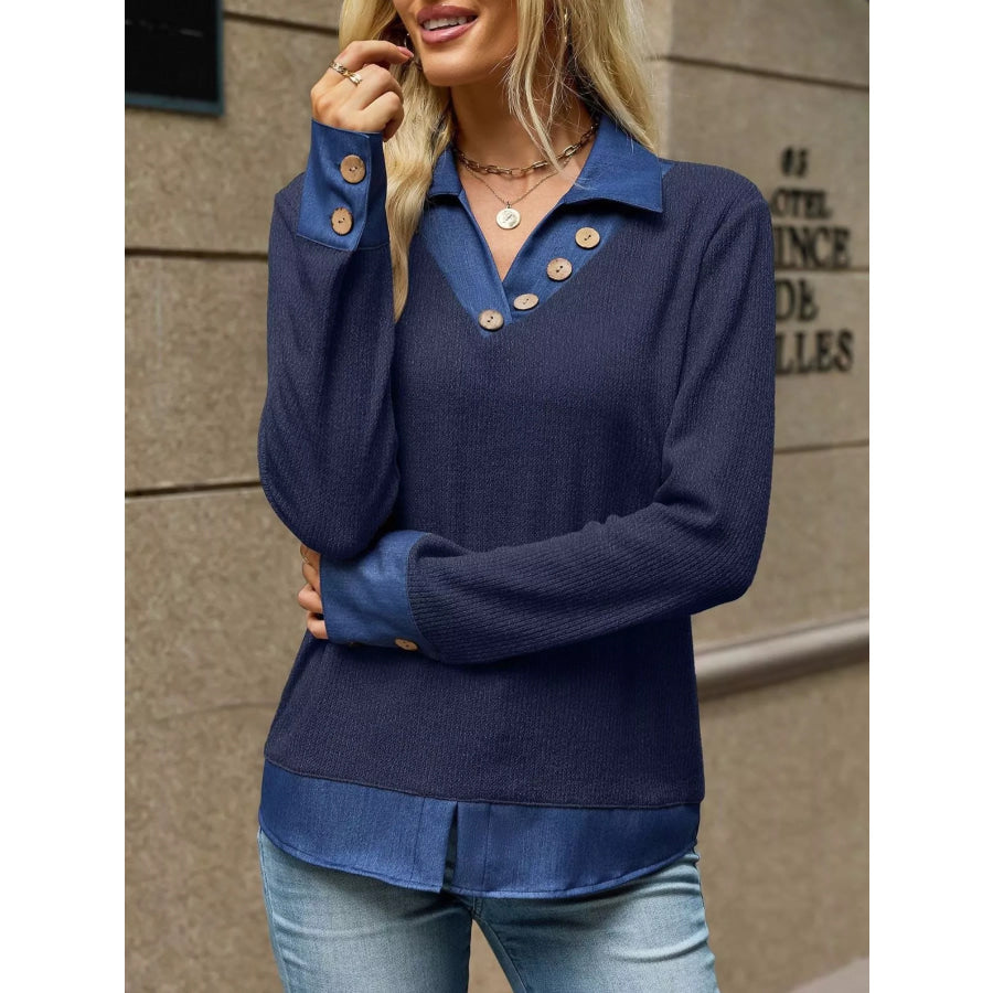 Decor Button Long Sleeve Sweatshirt Apparel and Accessories