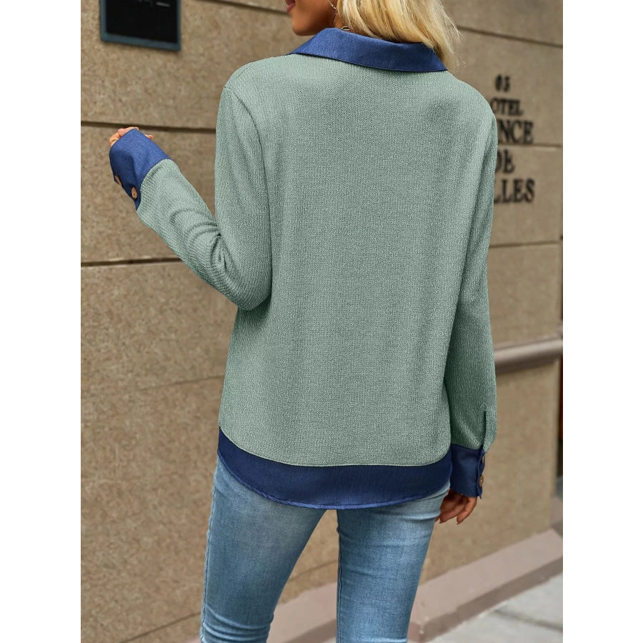 Decor Button Long Sleeve Sweatshirt Apparel and Accessories