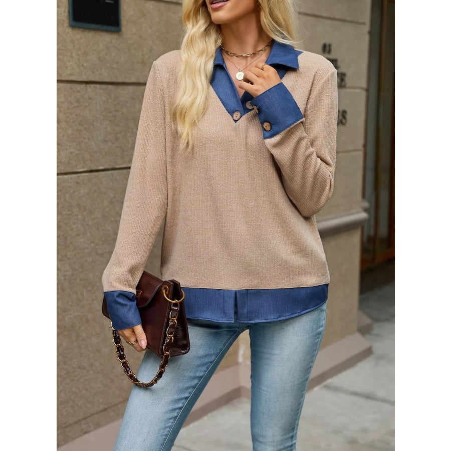 Decor Button Long Sleeve Sweatshirt Apparel and Accessories