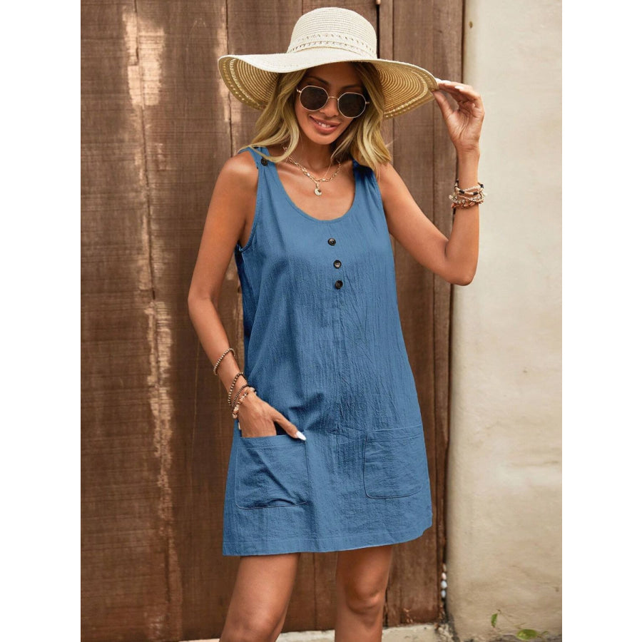 Decor Button Mini Tank Dress with Pockets Apparel and Accessories