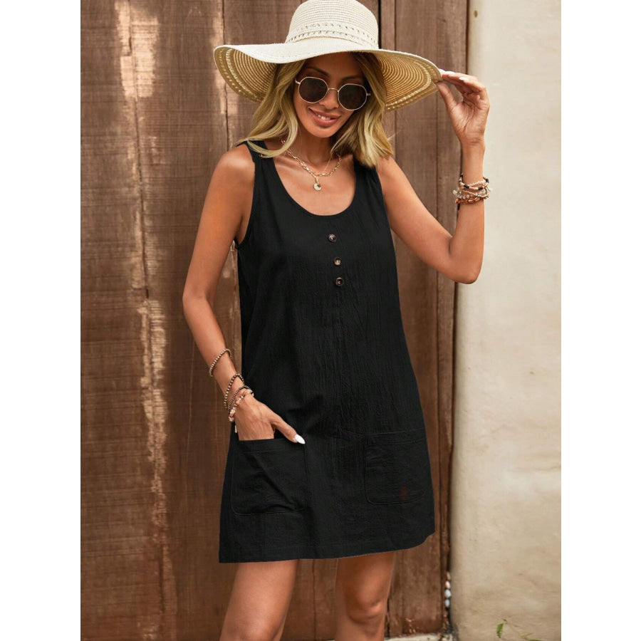 Decor Button Mini Tank Dress with Pockets Apparel and Accessories