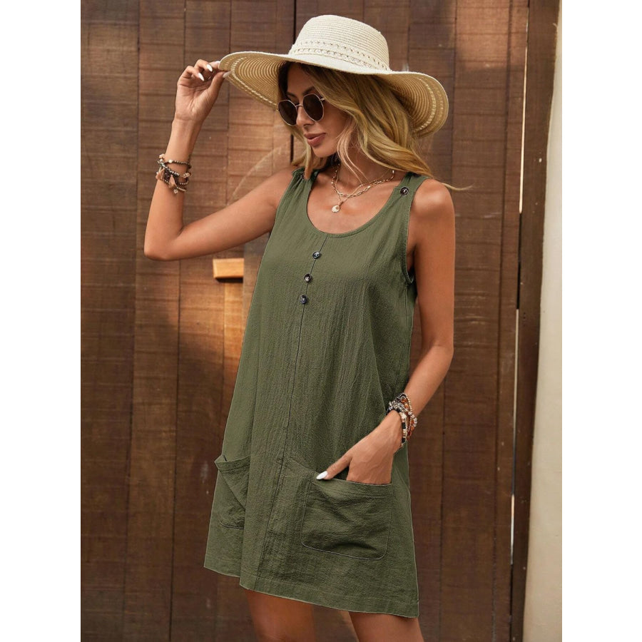 Decor Button Mini Tank Dress with Pockets Apparel and Accessories