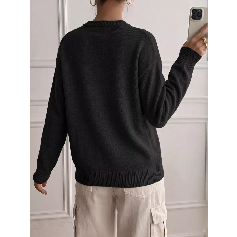 Decor Button-Placket Ribbed Knit Sweater Apparel and Accessories