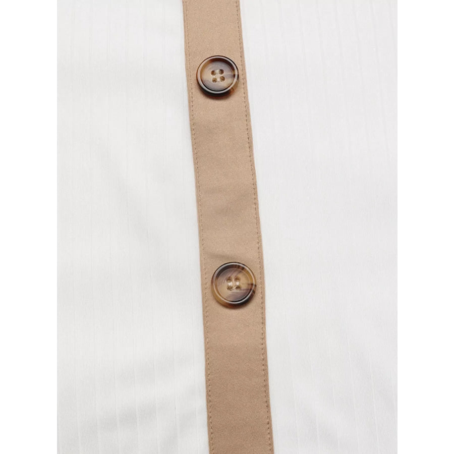 Decor Button Round Neck Short Sleeve Blouse Apparel and Accessories