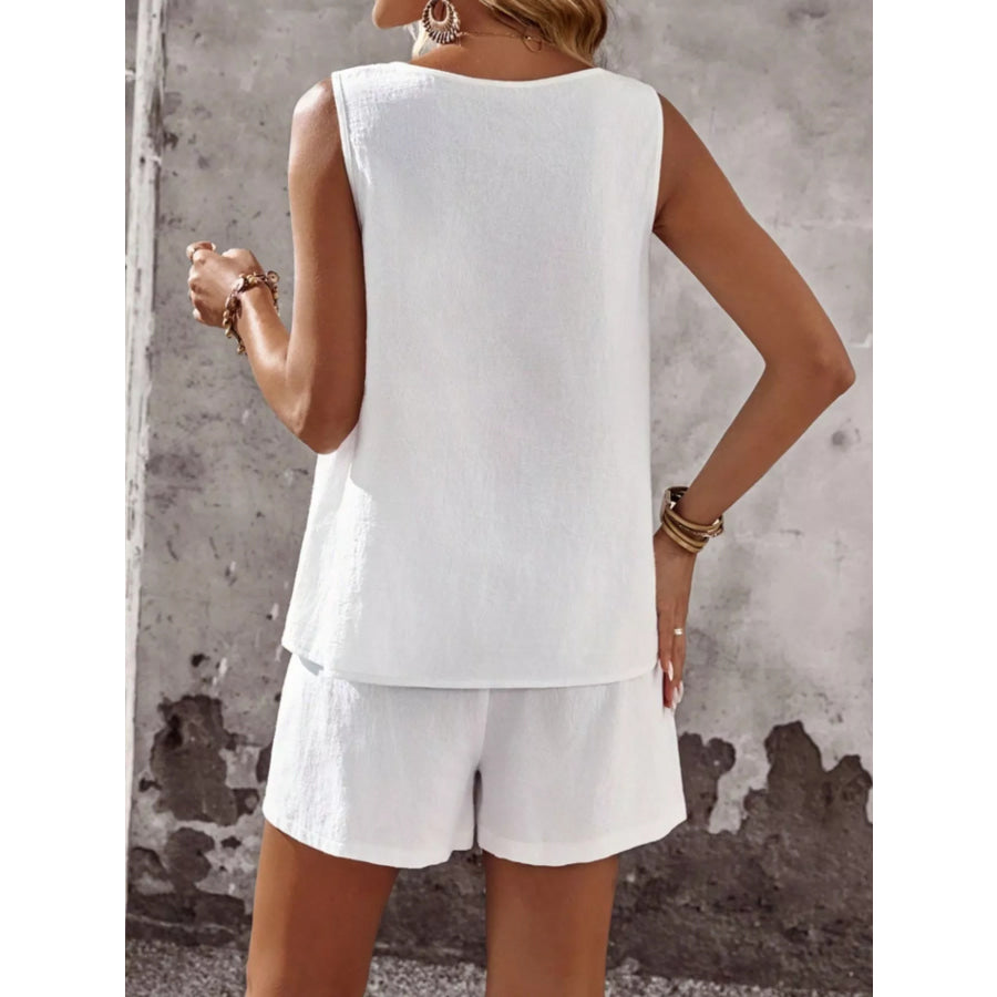 Decor Button Round Neck Tank and Shorts Set Apparel and Accessories