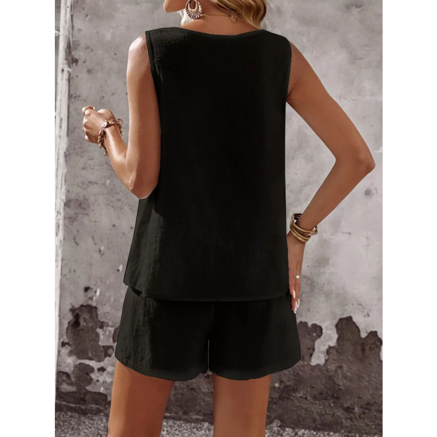 Decor Button Round Neck Tank and Shorts Set Apparel and Accessories