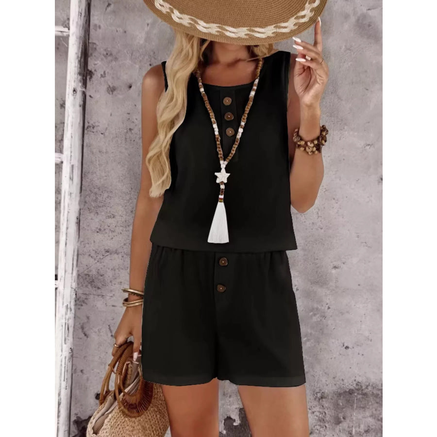 Decor Button Round Neck Tank and Shorts Set Apparel and Accessories