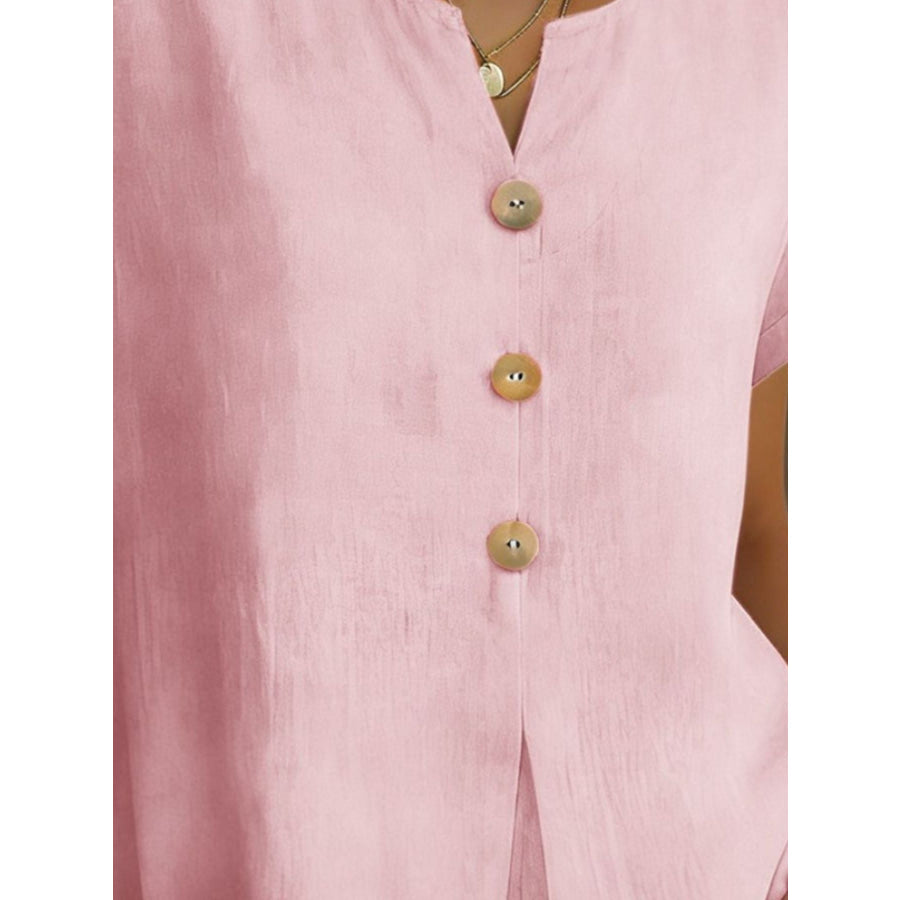 Decor Button Short Sleeve Blouse Apparel and Accessories