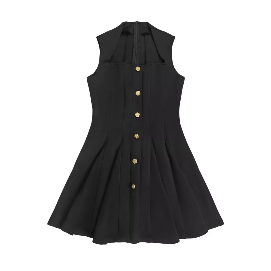 Decor Button Sleeveless Mini Dress Apparel and Accessories
