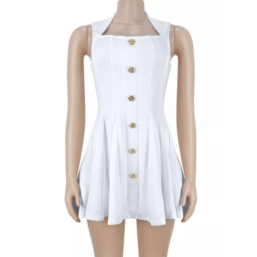 Decor Button Sleeveless Mini Dress Apparel and Accessories