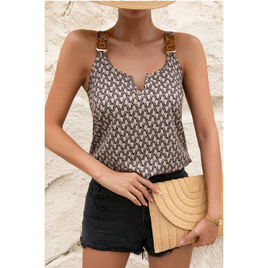 Decorative Buckle Printed Notched Tank Apparel and Accessories