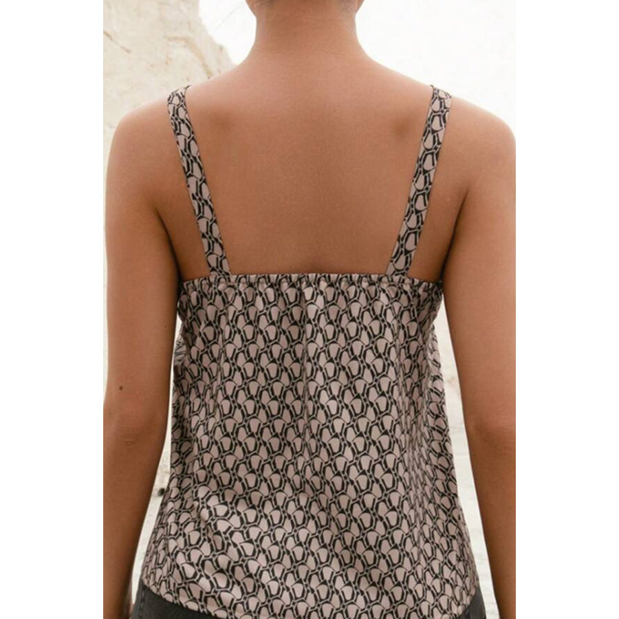 Decorative Buckle Printed Notched Tank Apparel and Accessories