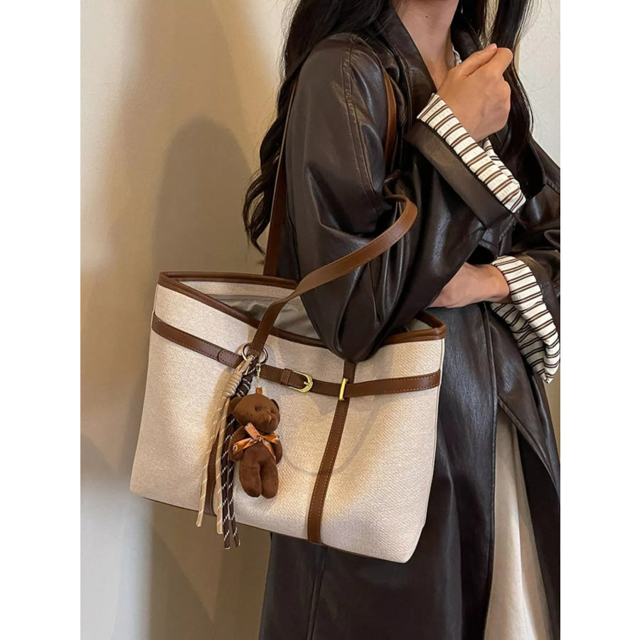 Decorative Buckle Tote Bag Off-white / One Size Apparel and Accessories